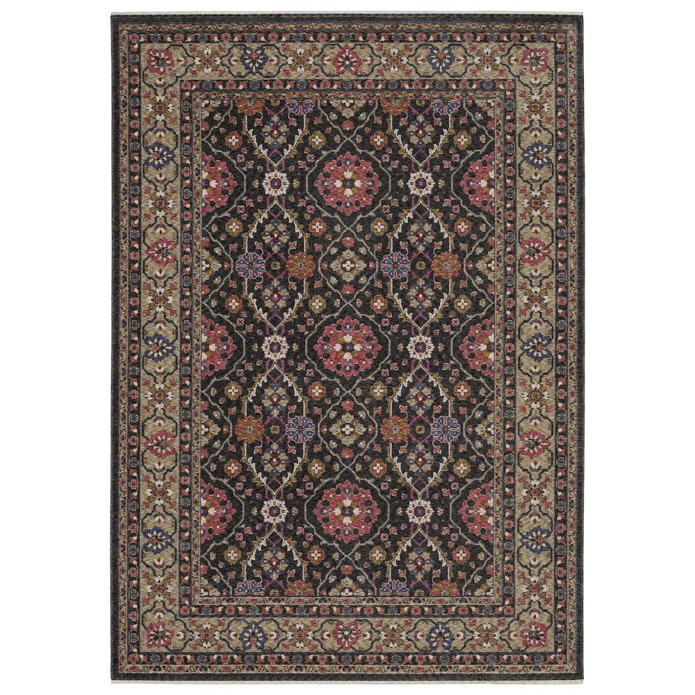 Traditional Rug 3'10" X  5' 5" Size in Charcoal/ Pink Color. Picture 1