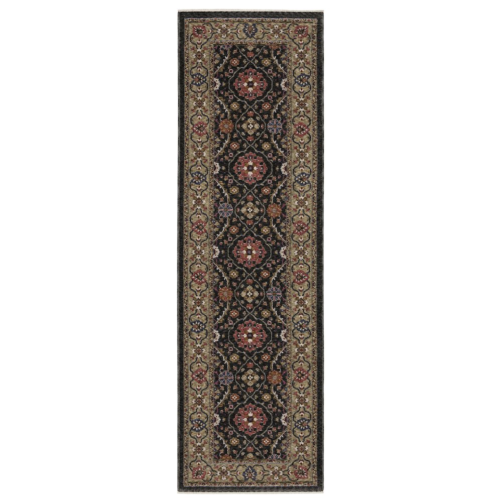 Traditional Rug 2' 3" X  7' 6" Size in Charcoal/ Pink Color. Picture 1