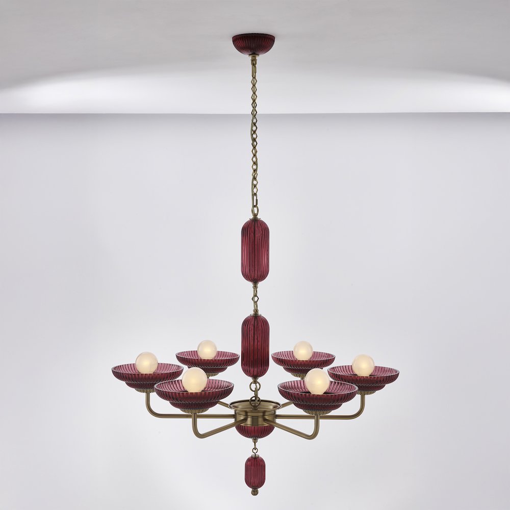 Verde 40-in 6 Light (40-watt) Satin Brass Chandelier. Picture 4