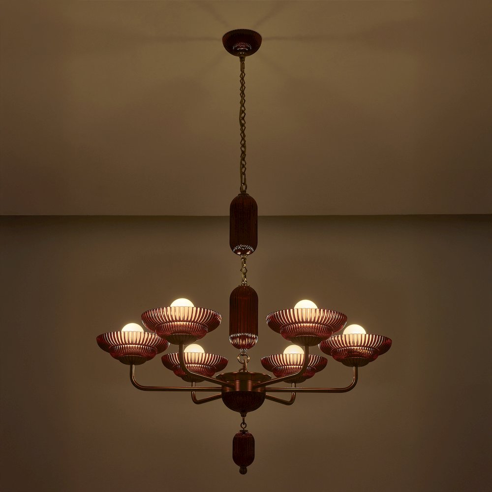 Verde 40-in 6 Light (40-watt) Satin Brass Chandelier. Picture 11