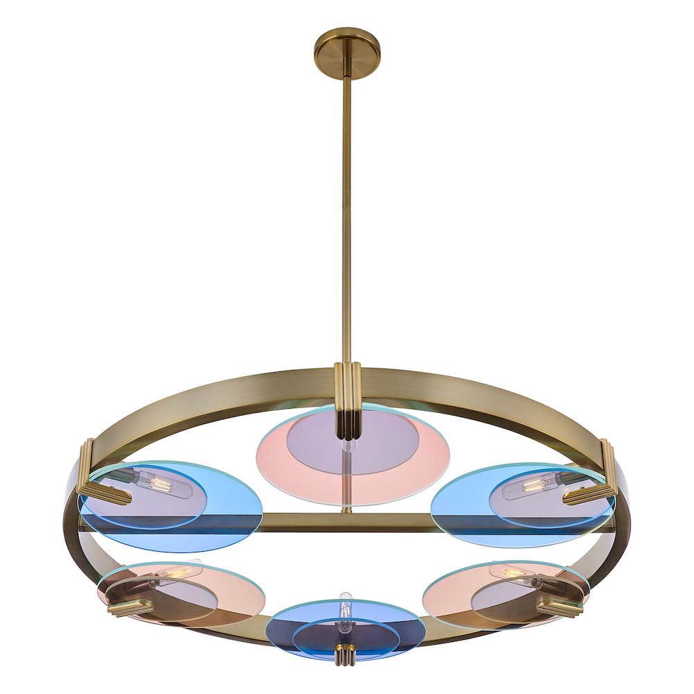 Optics 36-in 6 Light (6-watt) Winter Brass Chandelier. Picture 1
