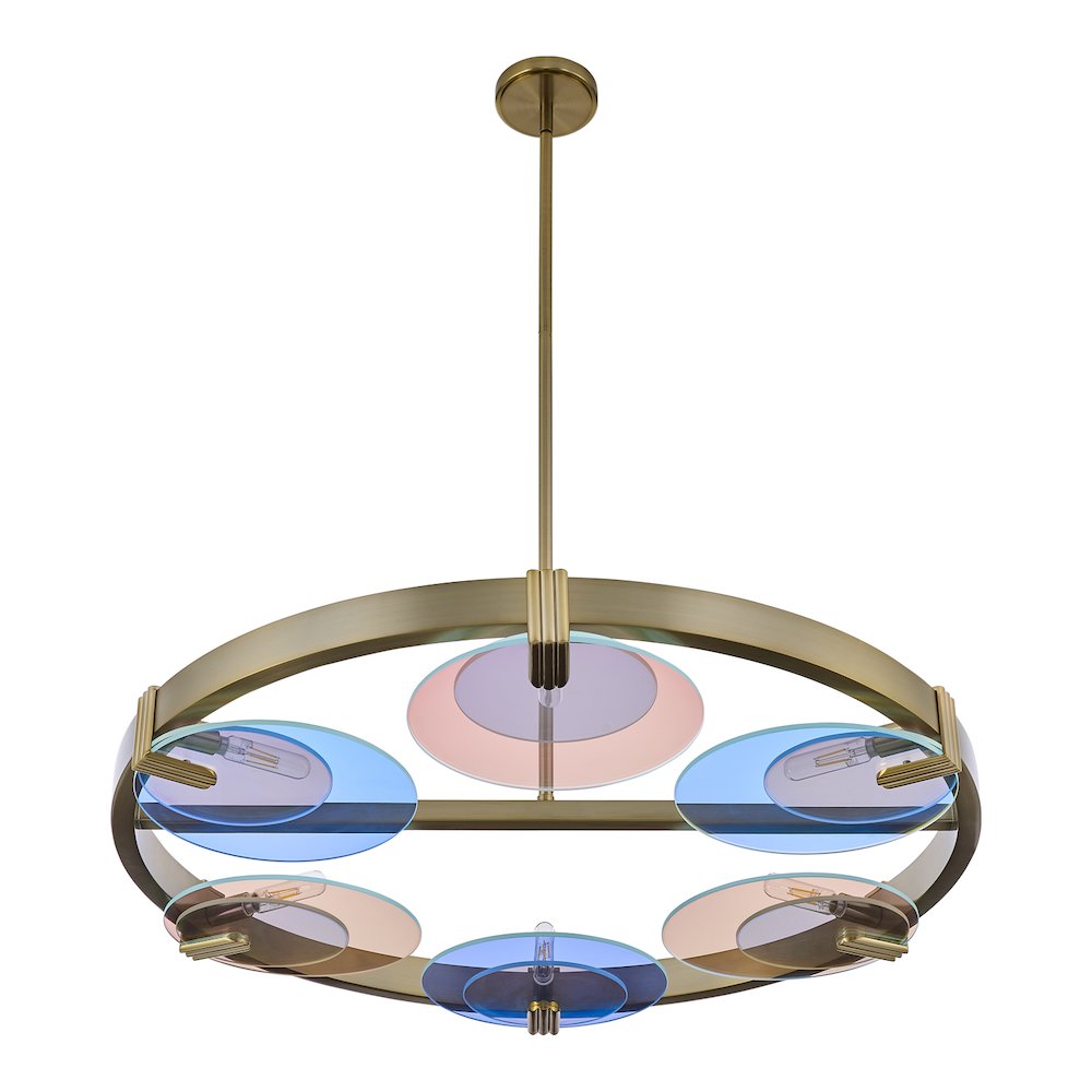 Optics 36-in 6 Light (6-watt) Winter Brass Chandelier. Picture 2