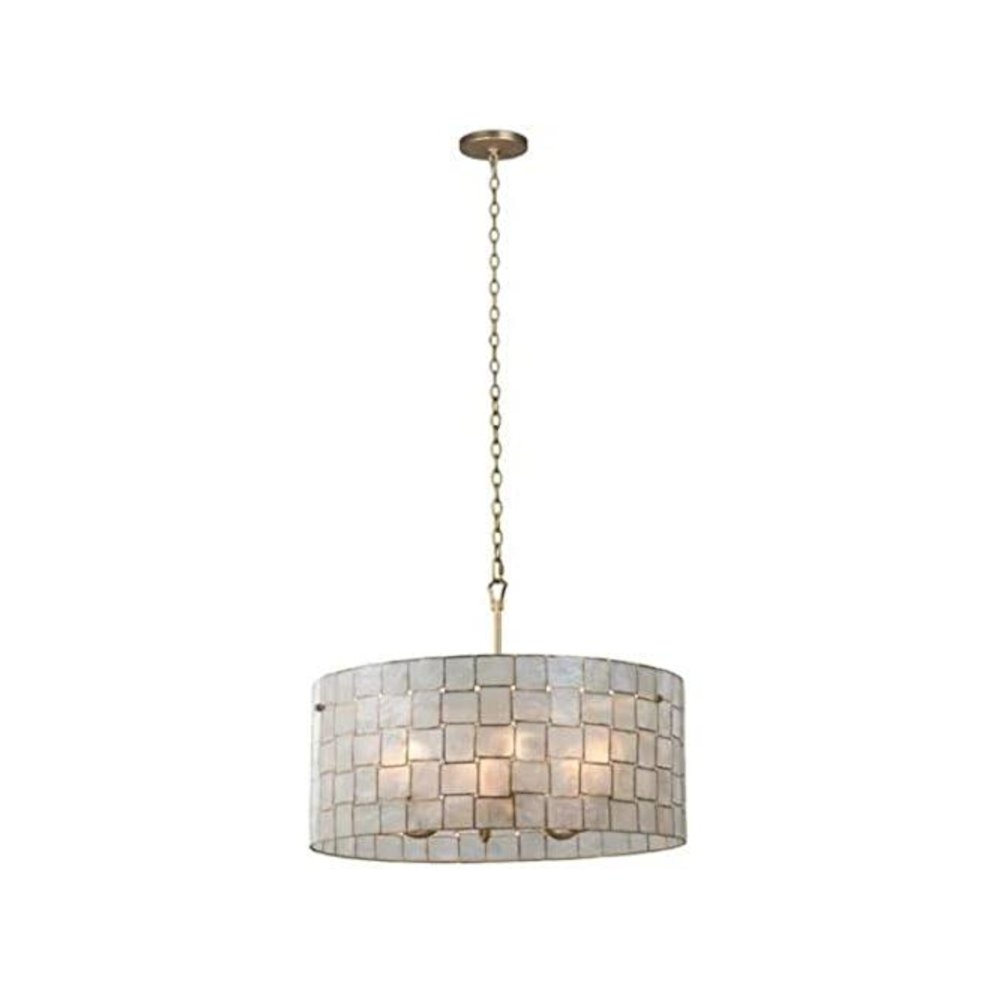 Oxidized Gold Leaf Capiz Shell 27 Inch Pendant Light, Belen Kox. Picture 1