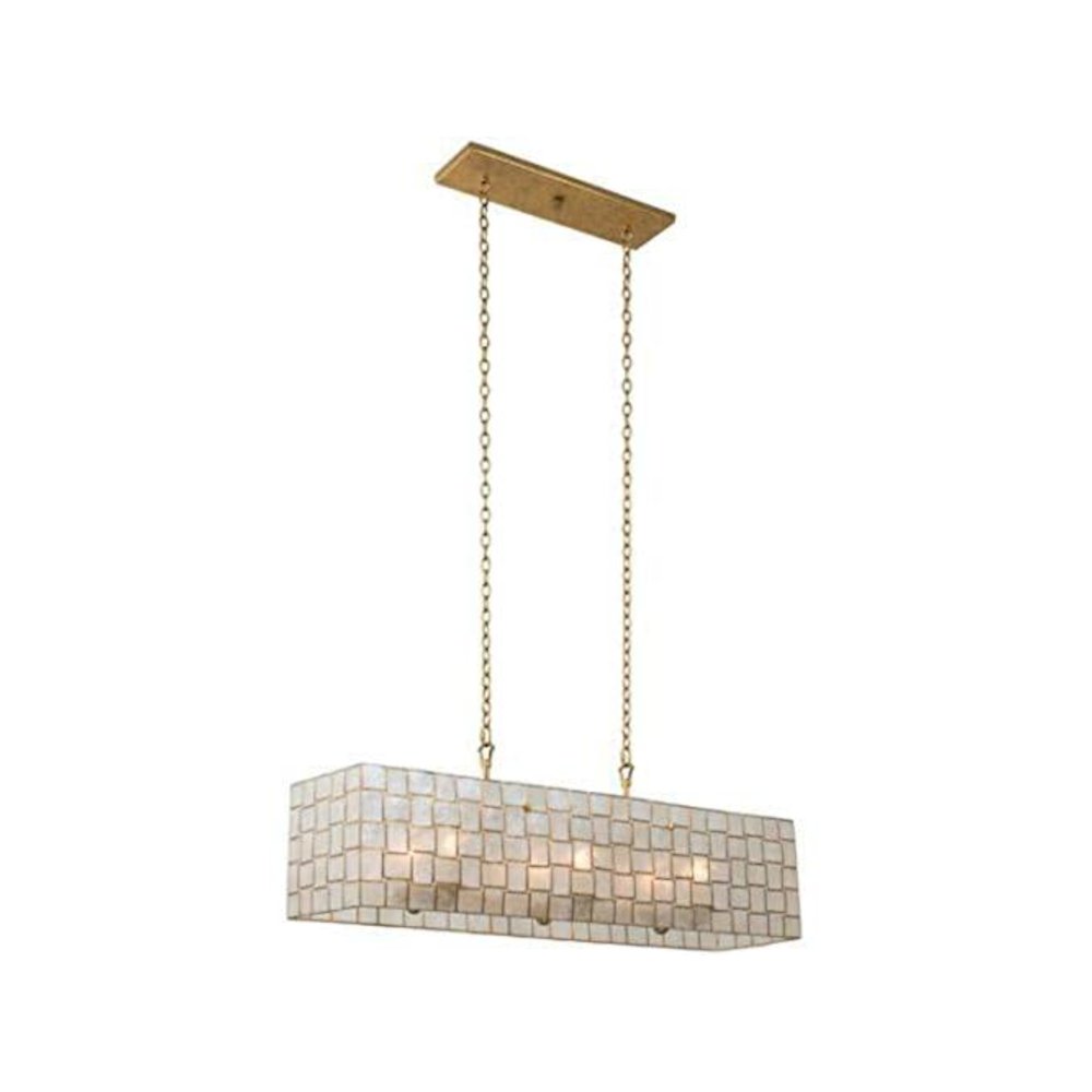 Oxidized Gold Leaf Capiz Shell 42 Inch Island Pendant Light, Belen Kox. Picture 1
