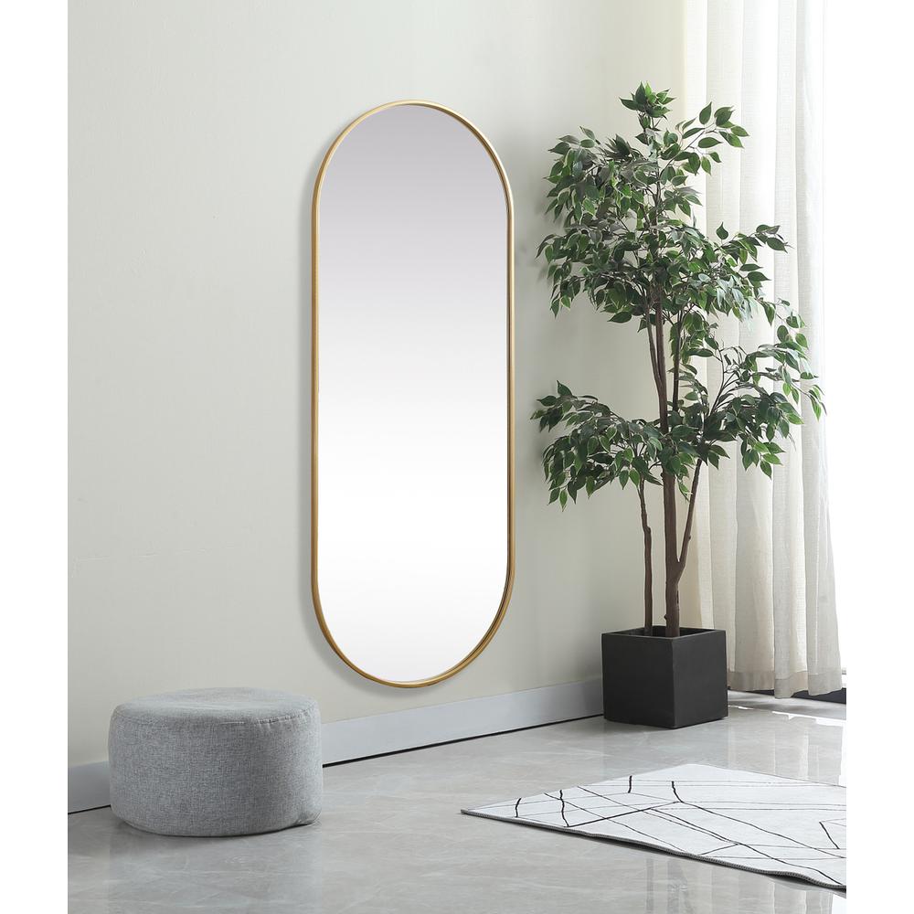 Metal Frame Oval Mirror 24x60 Inch in Brass. Picture 2
