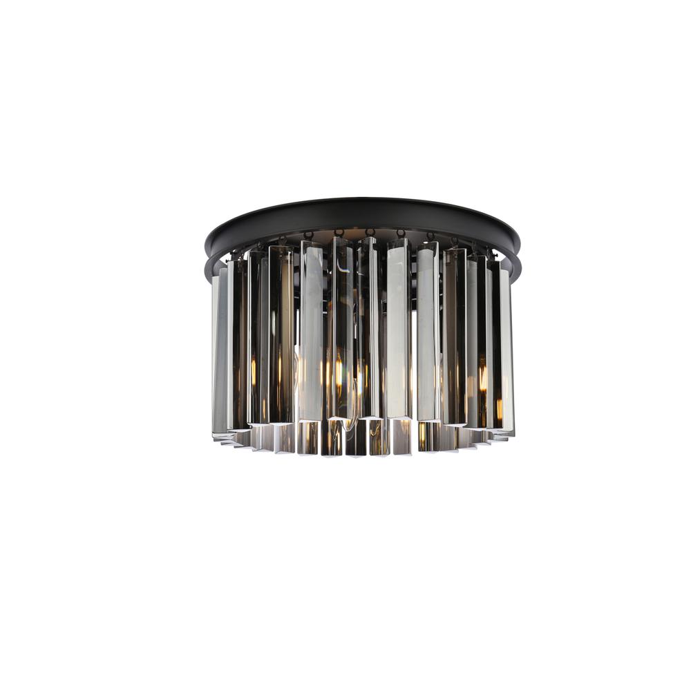 Sydney 3 light Matte Black Flush Mount Silver Shade (Grey) Royal Cut Crystal. Picture 1