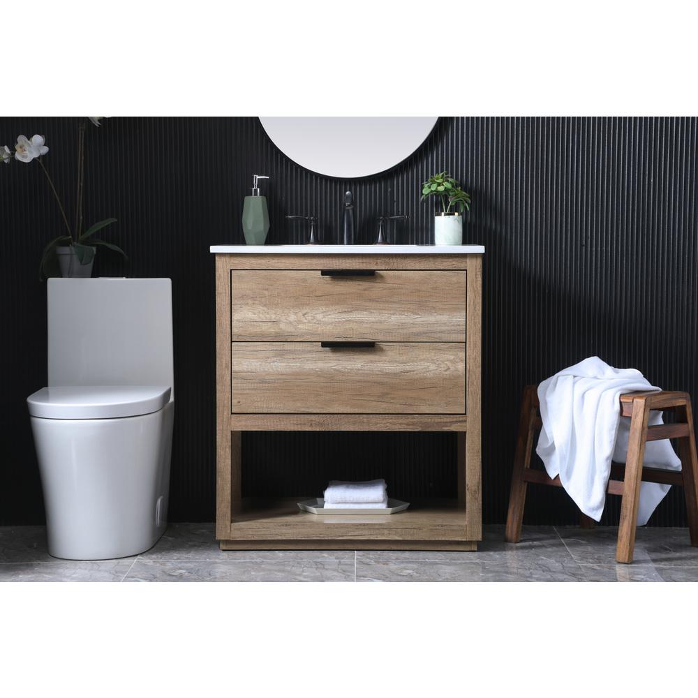 30 Inch SIngle Bathroom Vanity In Natural Oak. Picture 14