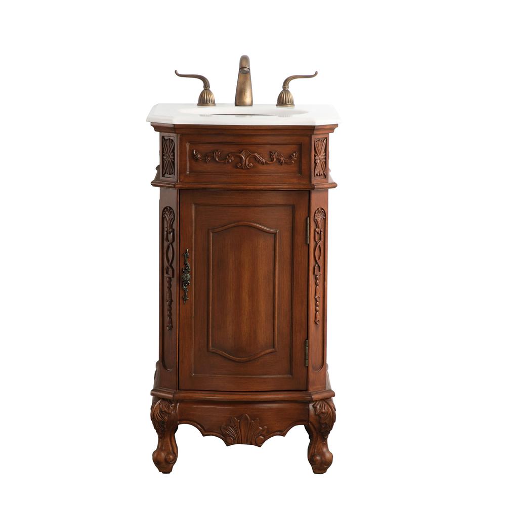 19 inch Single Bathroom vanity in teak with ivory white engineered marble. Picture 1
