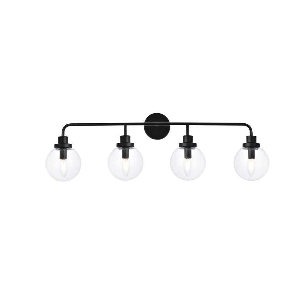 Hanson 4 lights bath sconce in black with clear shade. Picture 1