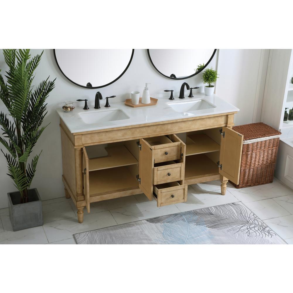 60 inch Double Bathroom Vanity in Antique Beige. Picture 3