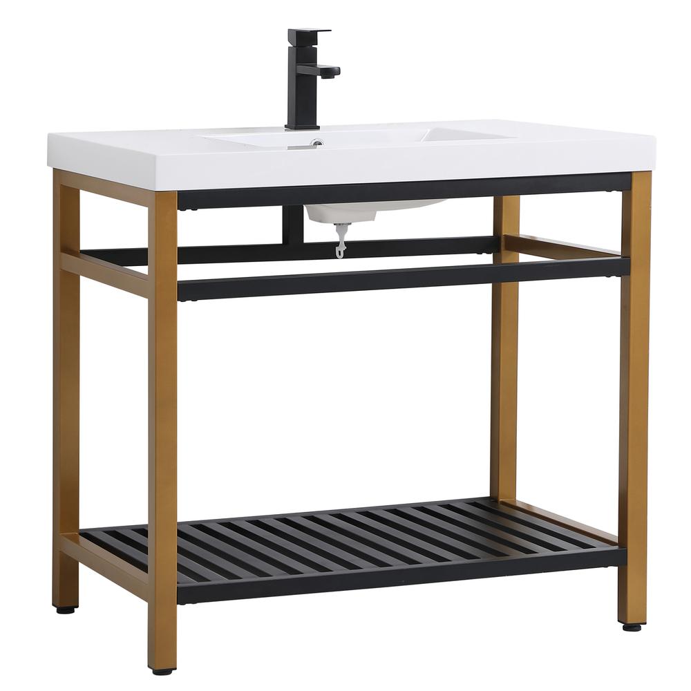 36 inch Single Bathroom Metal Vanity in Golden Black. Picture 6