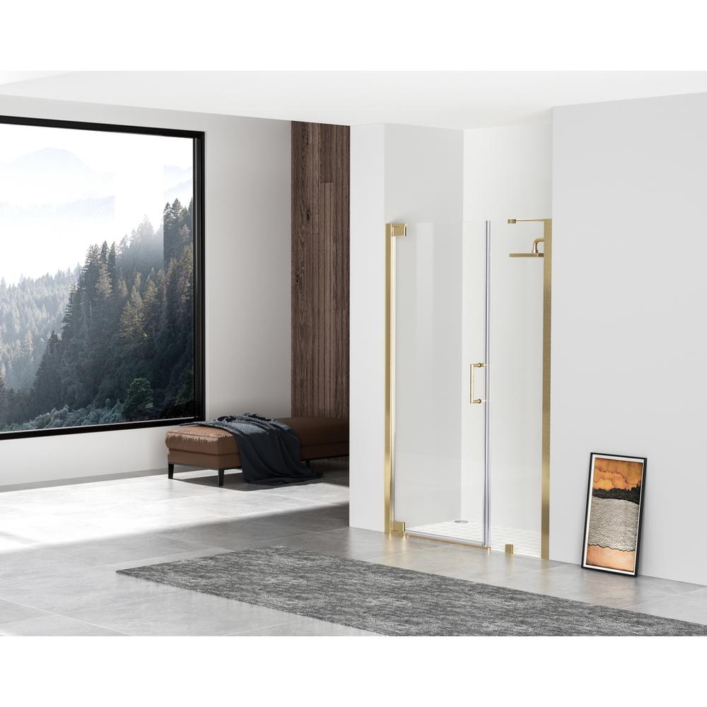 Semi-frameless hinged shower door 48 x 72 Brushed Gold. Picture 11