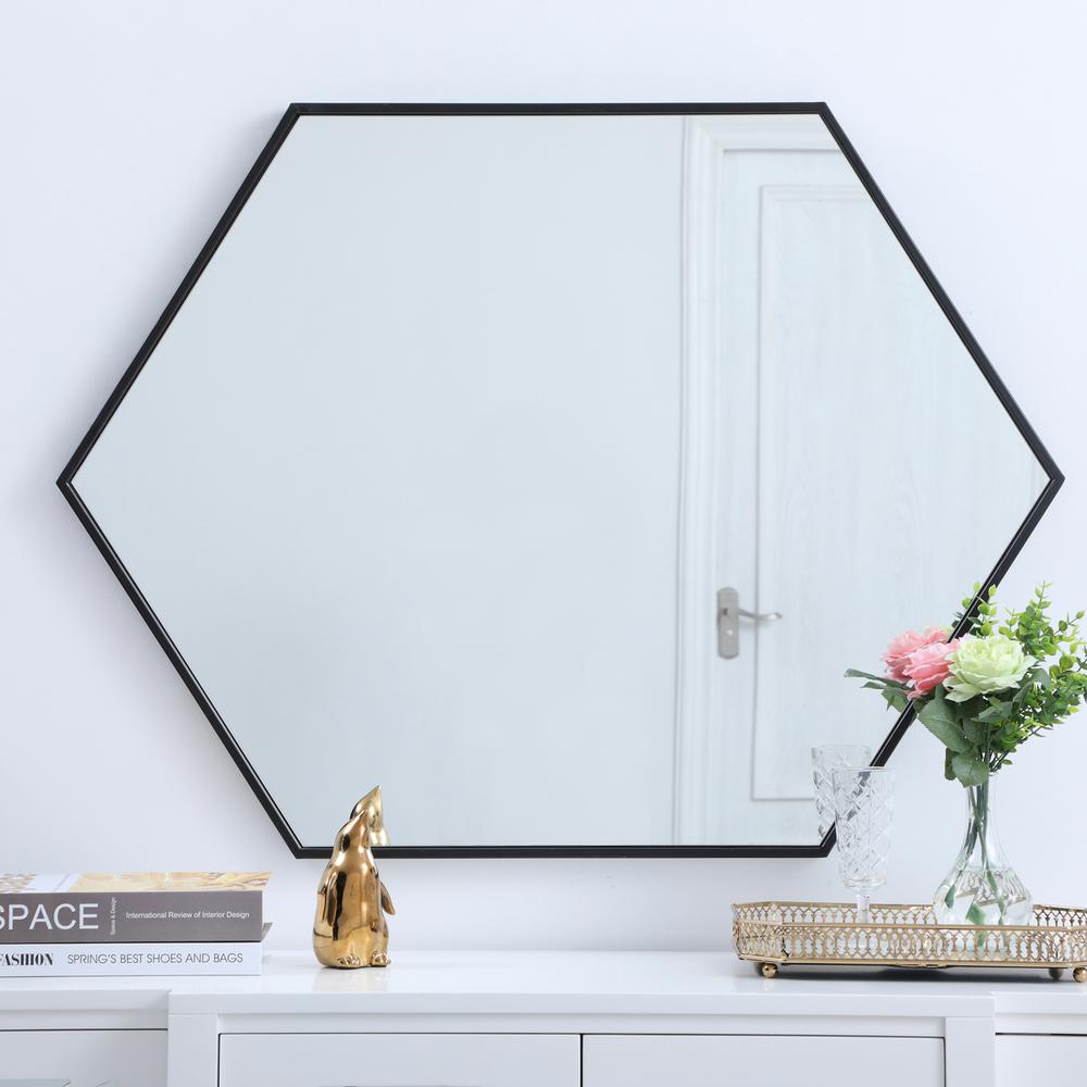 Metal frame hexagon mirror 30 inch in Black. Picture 6