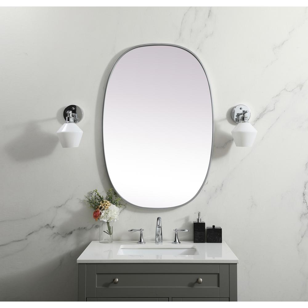 Metal Frame Oval Mirror 27x40 Inch in Silver. Picture 11