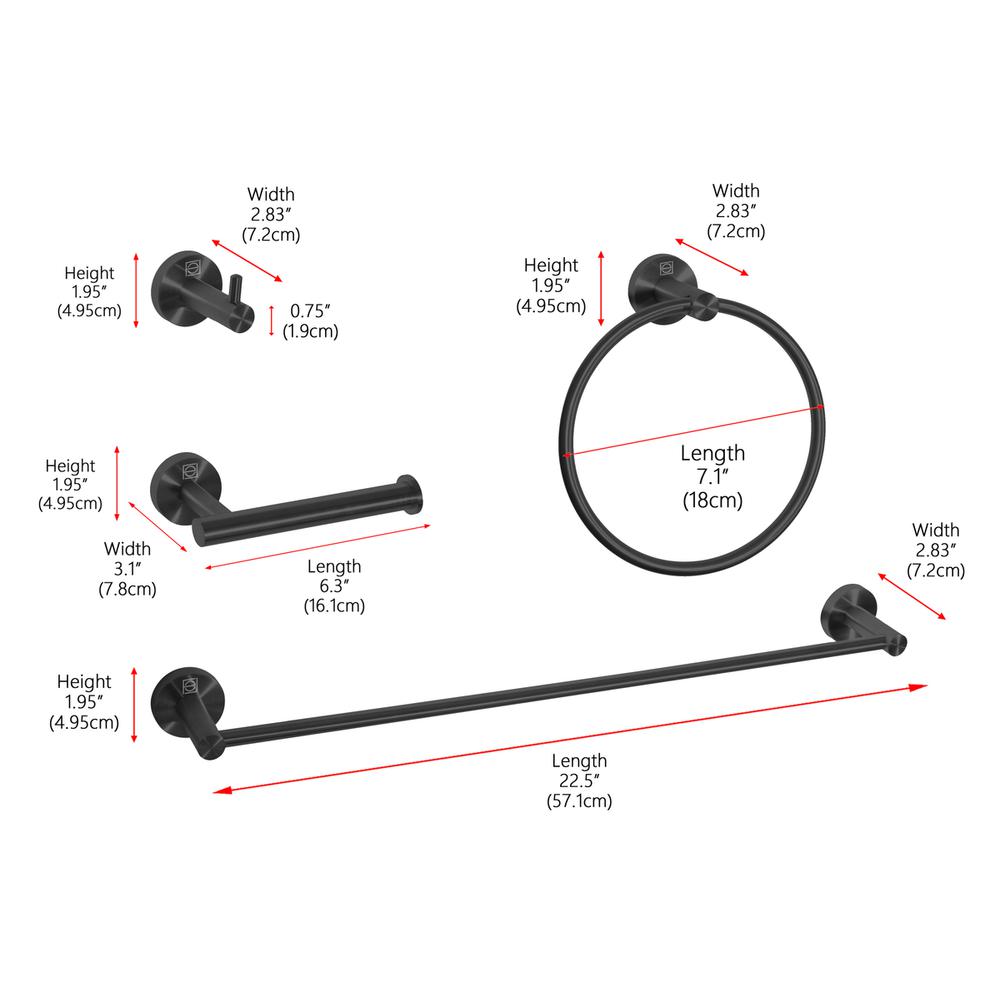 Freya 4-Piece Bathroom Hardware Set in Matte Black. Picture 11