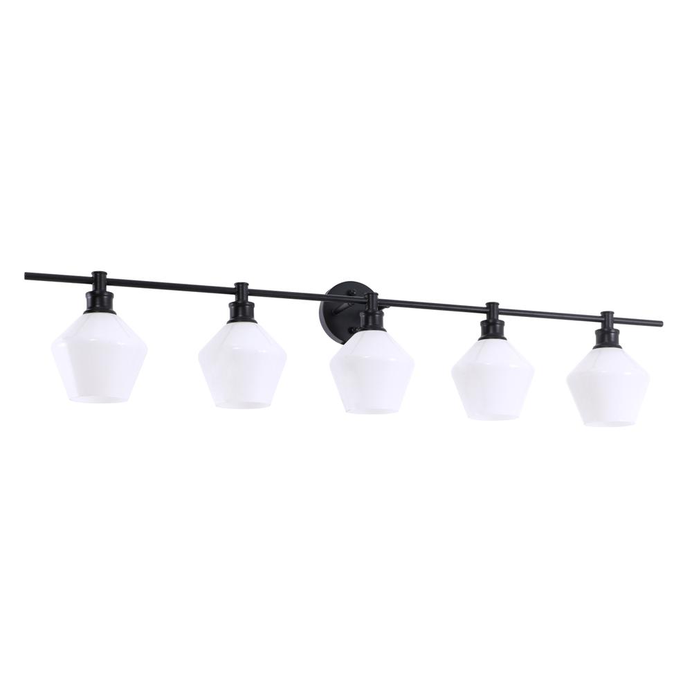 Gene 5 light Black and Frosted white glass Wall sconce. Picture 12