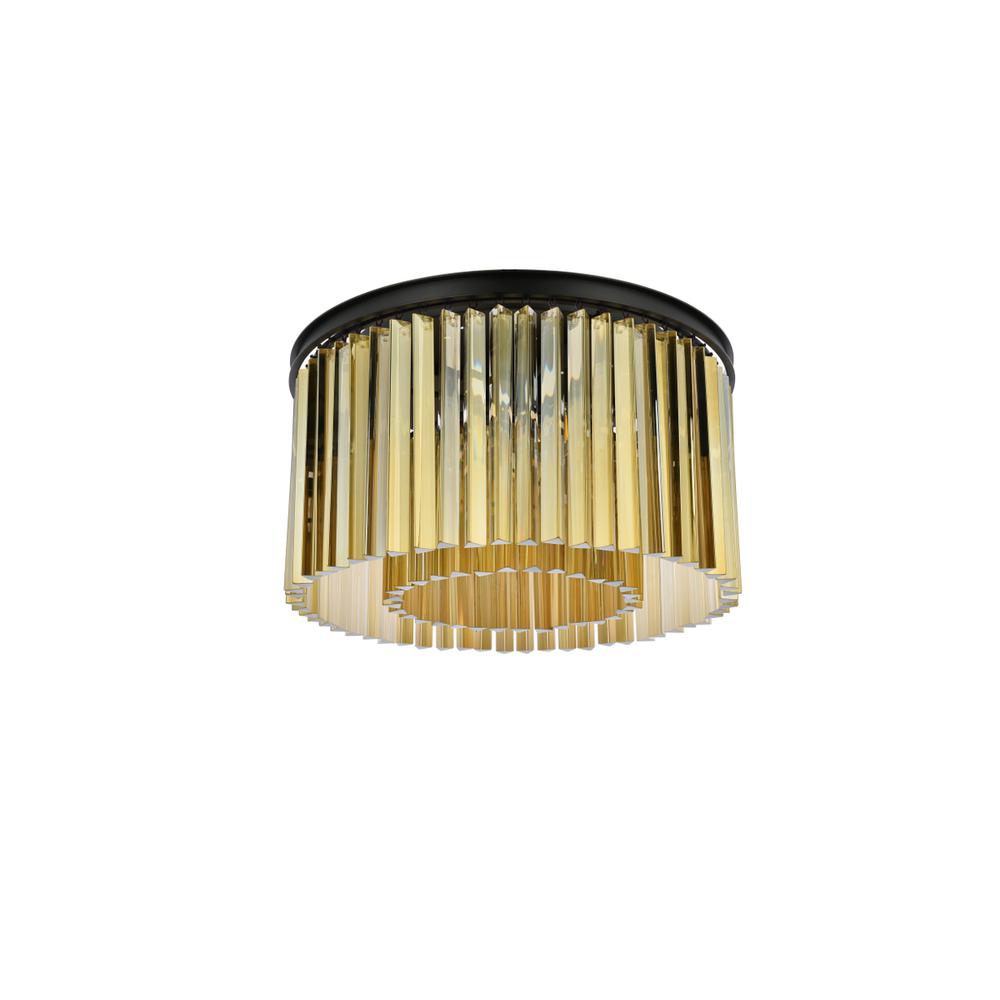 Sydney 8 light Matte Black Flush Mount Golden Teak (Smoky) Royal Cut Crystal. Picture 6