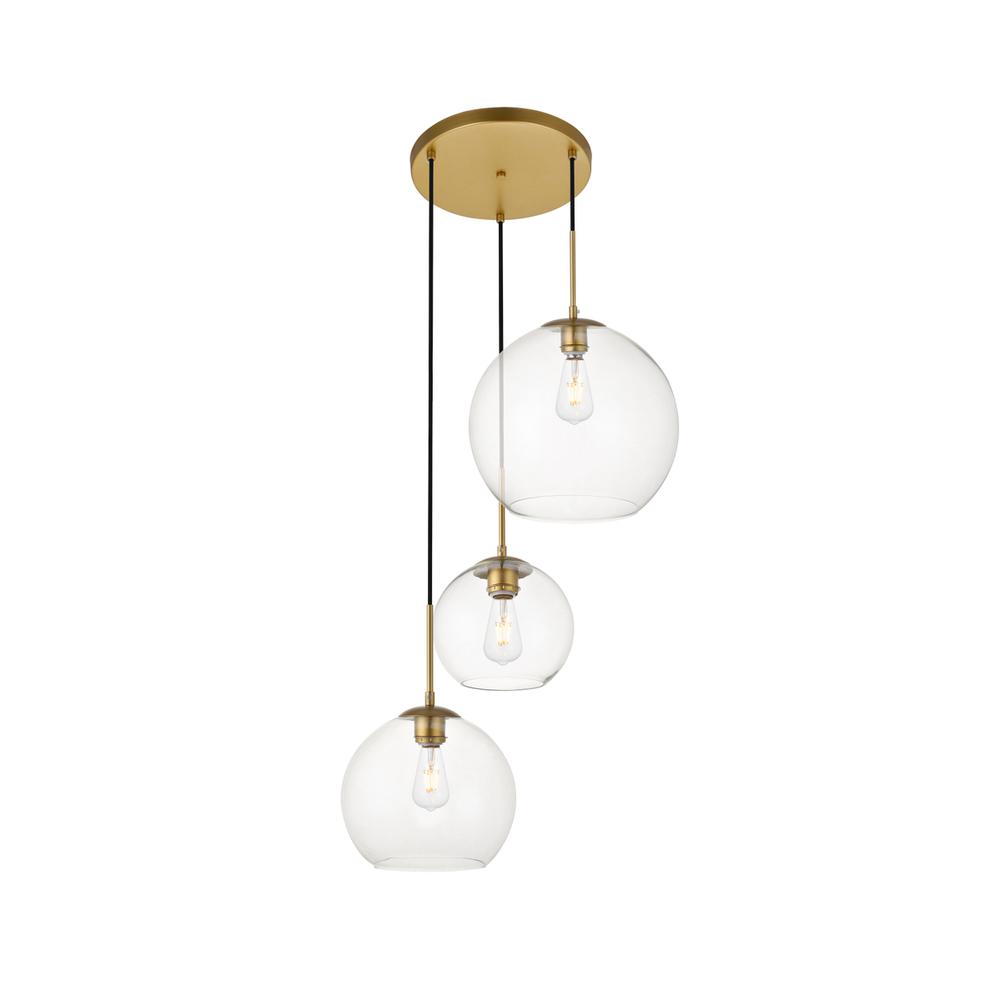 Baxter 3 Lights Brass Pendant With Clear Glass. Picture 2