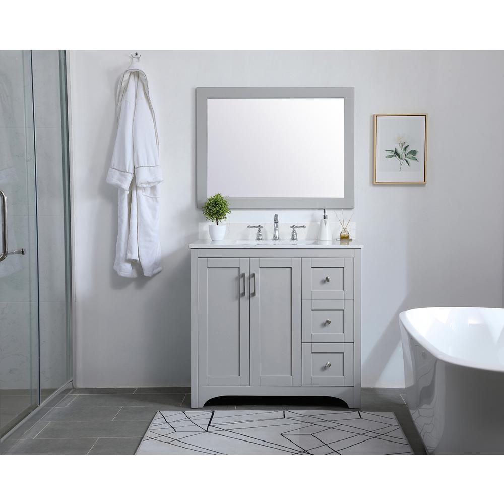 36 inch Single Bathroom Vanity in Grey with Backsplash. Picture 7