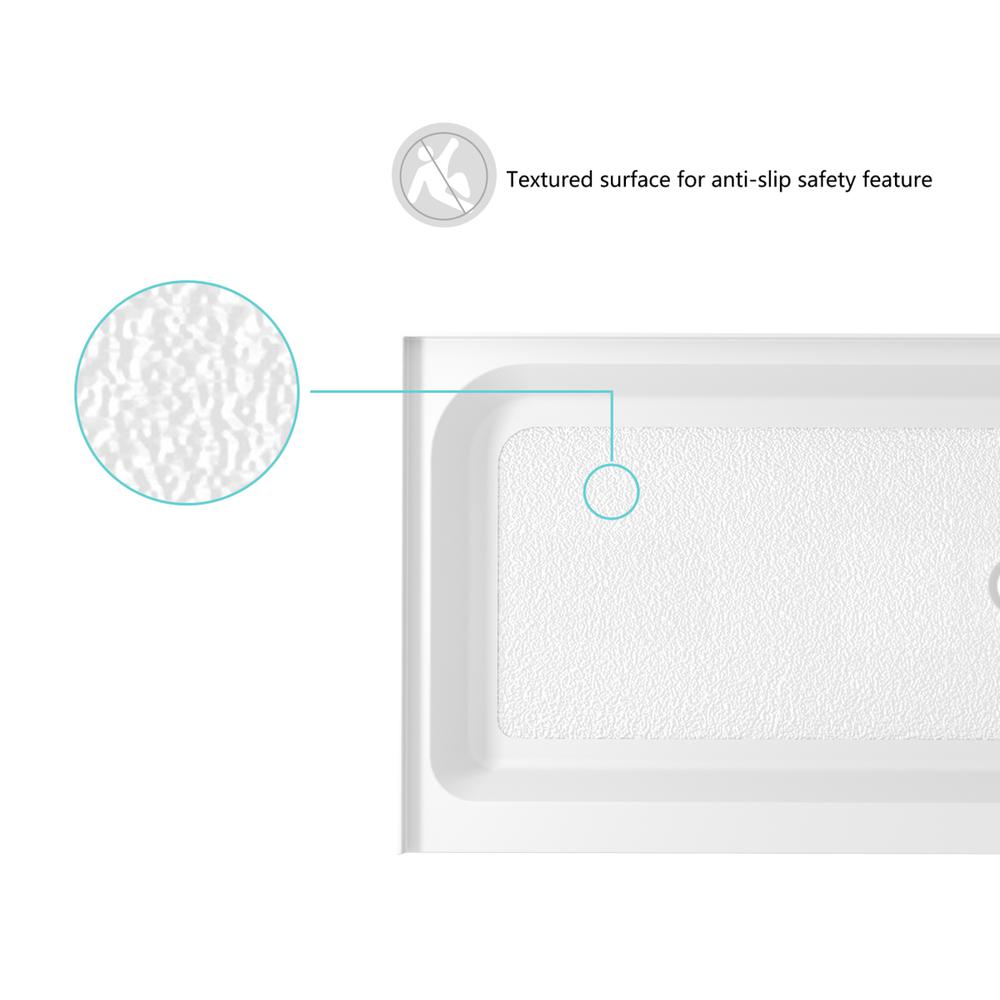 60x32 inch Single threshold shower tray right drain in glossy white. Picture 5