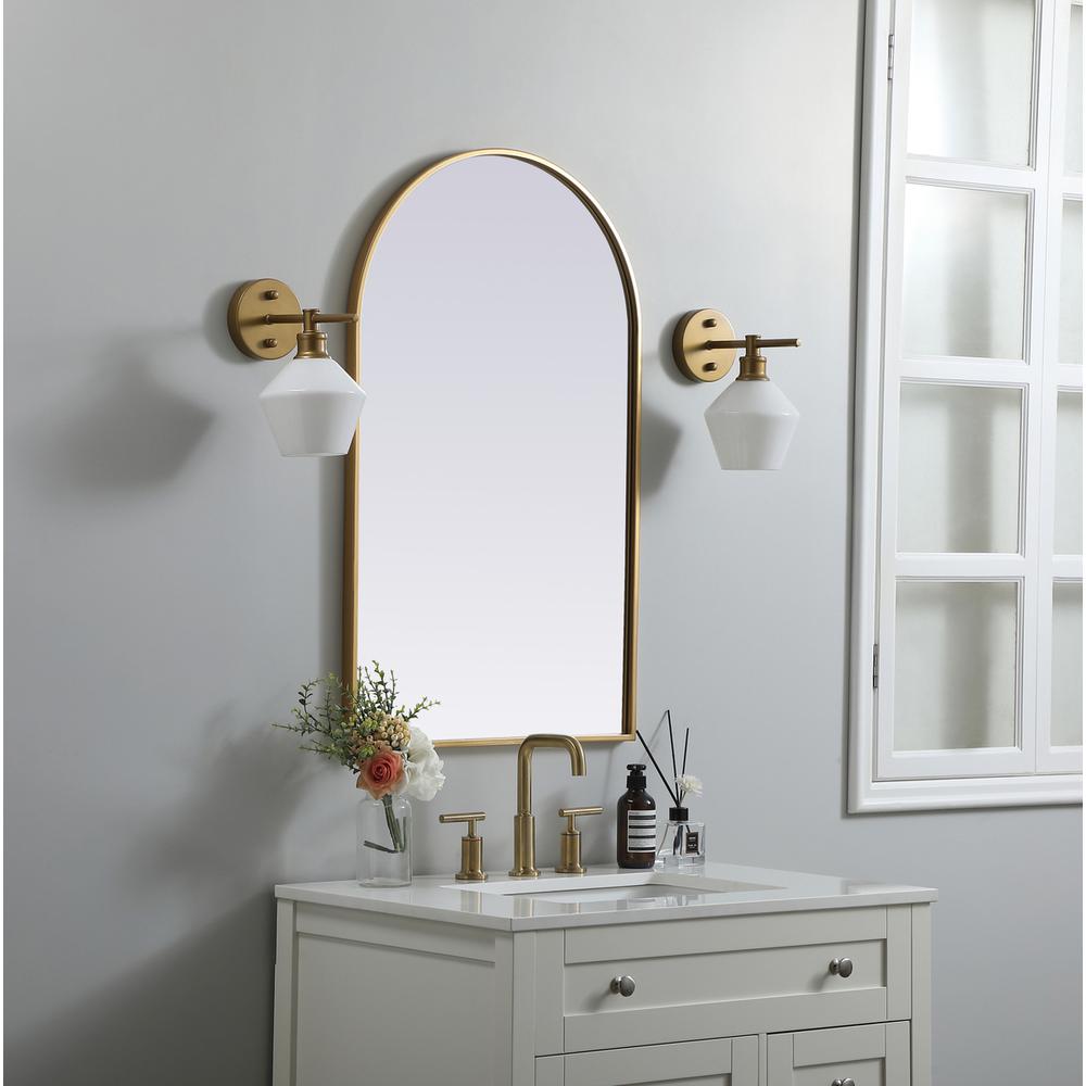 Metal Frame Arch Mirror 22x36 Inch in Brass. Picture 2
