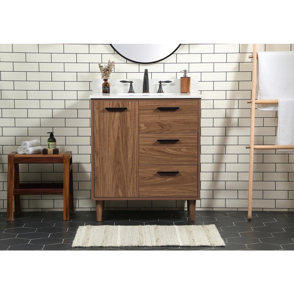 30 inch Single bathroom vanity in walnut brown with backsplash. Picture 14