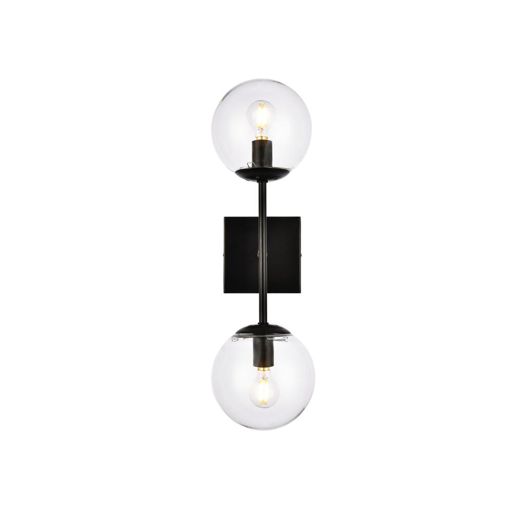 Neri 2 lights black and clear glass wall sconce. Picture 1