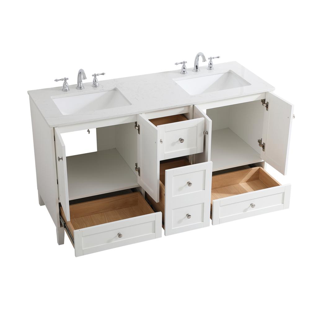 60 inch Double Bathroom Vanity in White. Picture 9