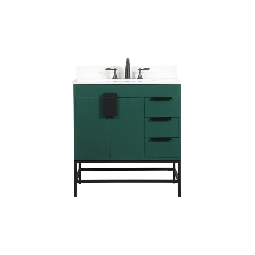 32 inch Single bathroom vanity in green with backsplash. Picture 1