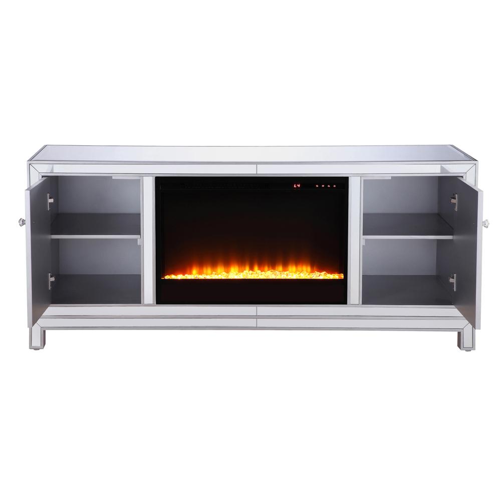 60 in. mirrored TV stand with crystal fireplace insert in antique silver. Picture 7