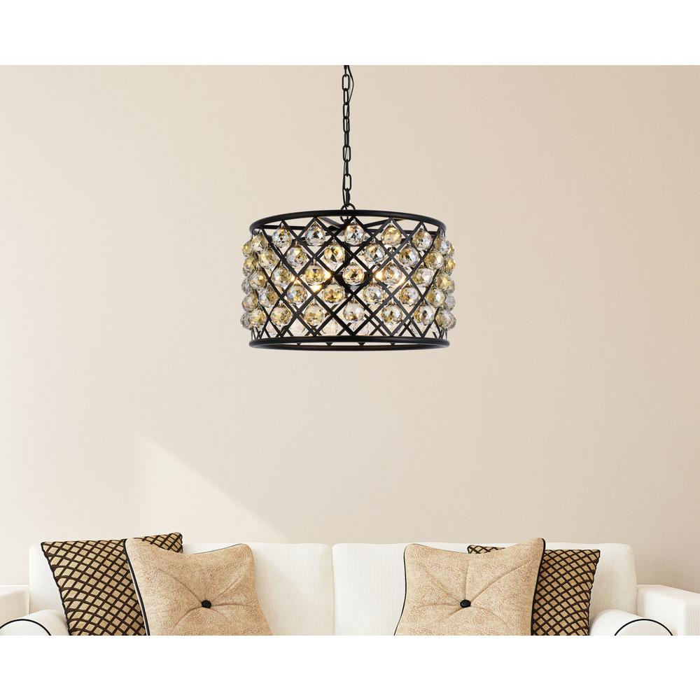 Madison 6 light Matte Black Pendant Golden Teak (Smoky) Royal Cut Crystal. Picture 8