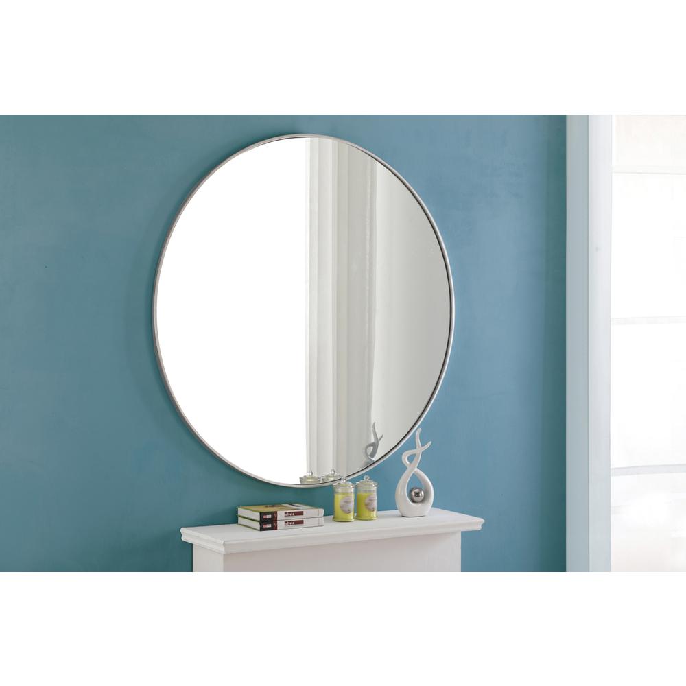 Metal frame Round Mirror 48 inch Silver finish. Picture 3