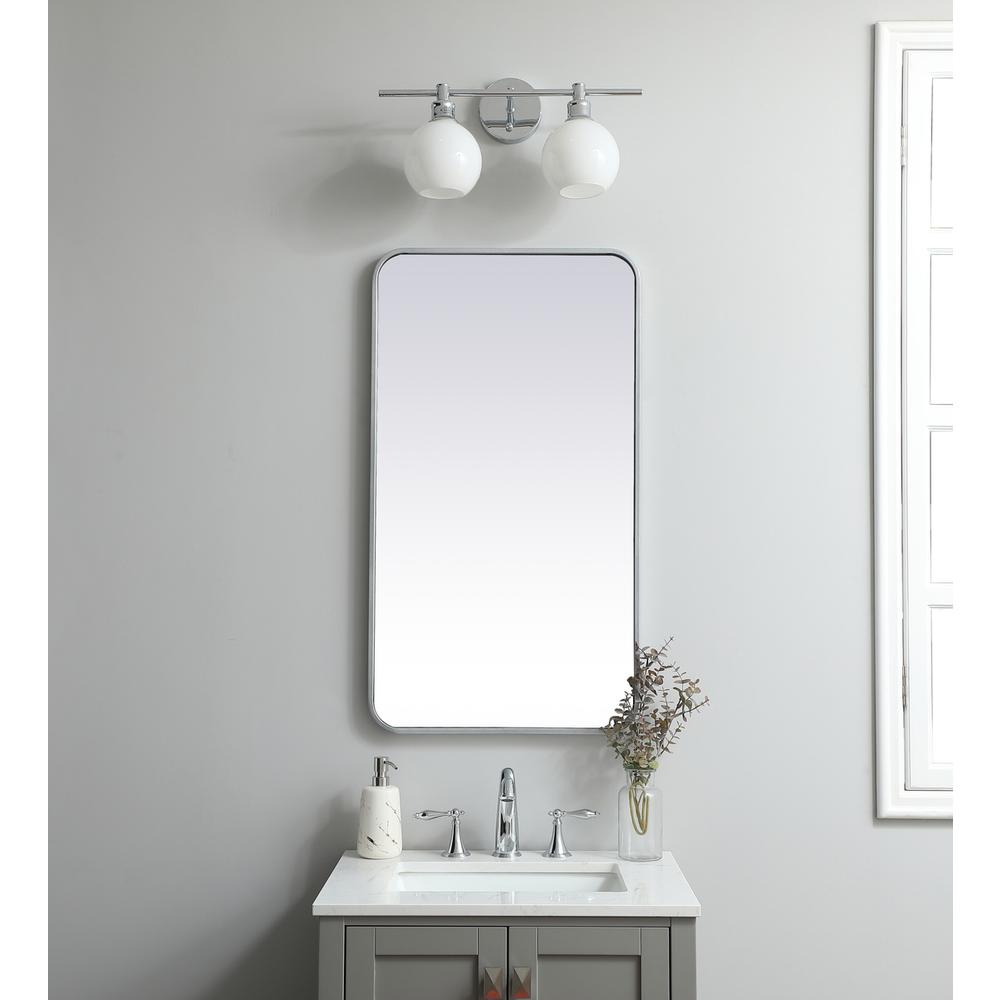 Soft corner metal rectangular mirror 20x36 inch in Silver. Picture 9