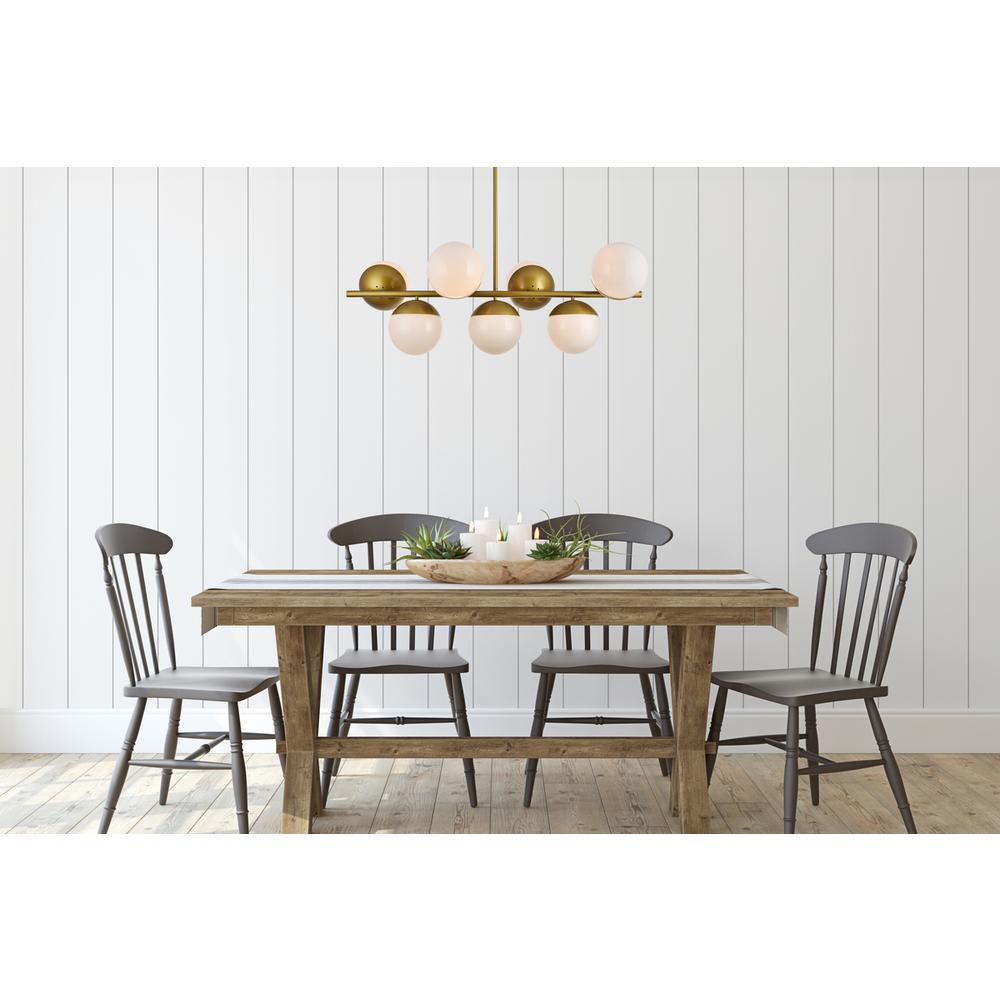 Eclipse 7 Lights Brass Pendant With Frosted White Glass. Picture 6