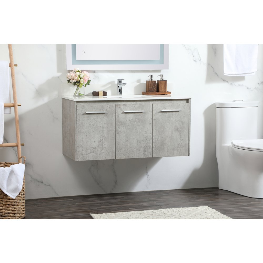 40 Inch Single Bathroom Vanity In Concrete Grey With Backsplash. Picture 3