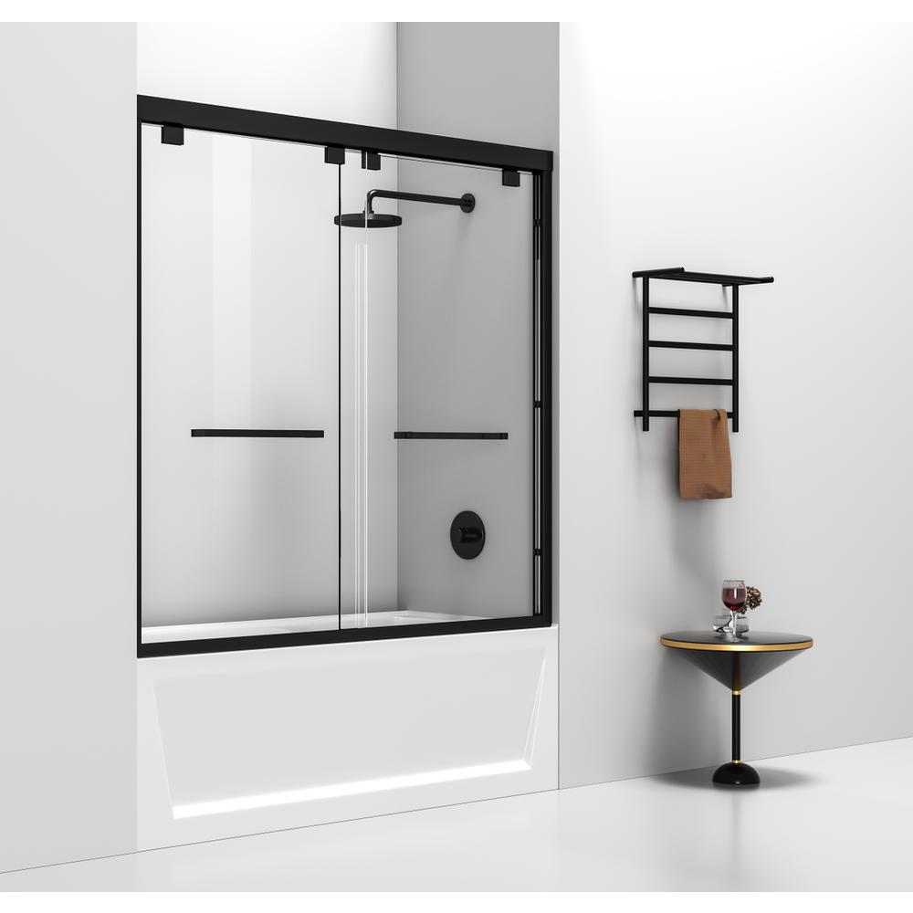 Semi-frameless tub door 60 x 60 Matte Black. Picture 2
