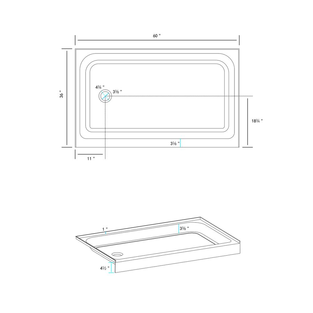 60x36 inch Single threshold shower tray left drain in glossy white. Picture 8