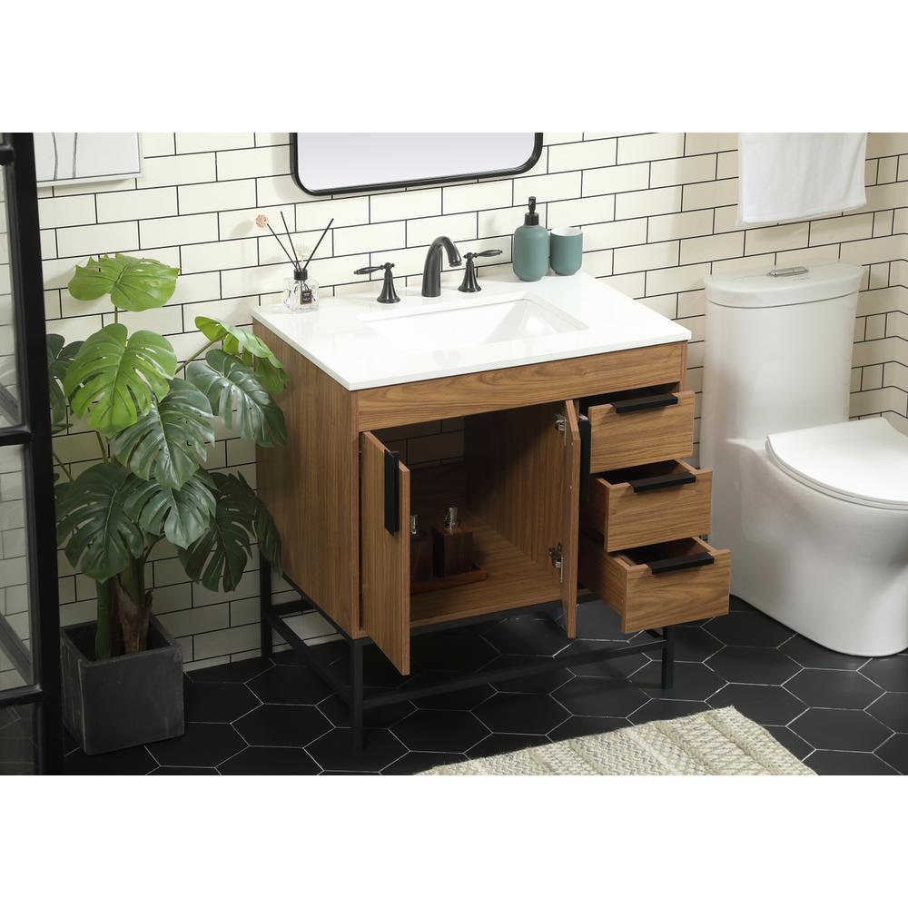 32 inch Single bathroom vanity in walnut brown. Picture 3