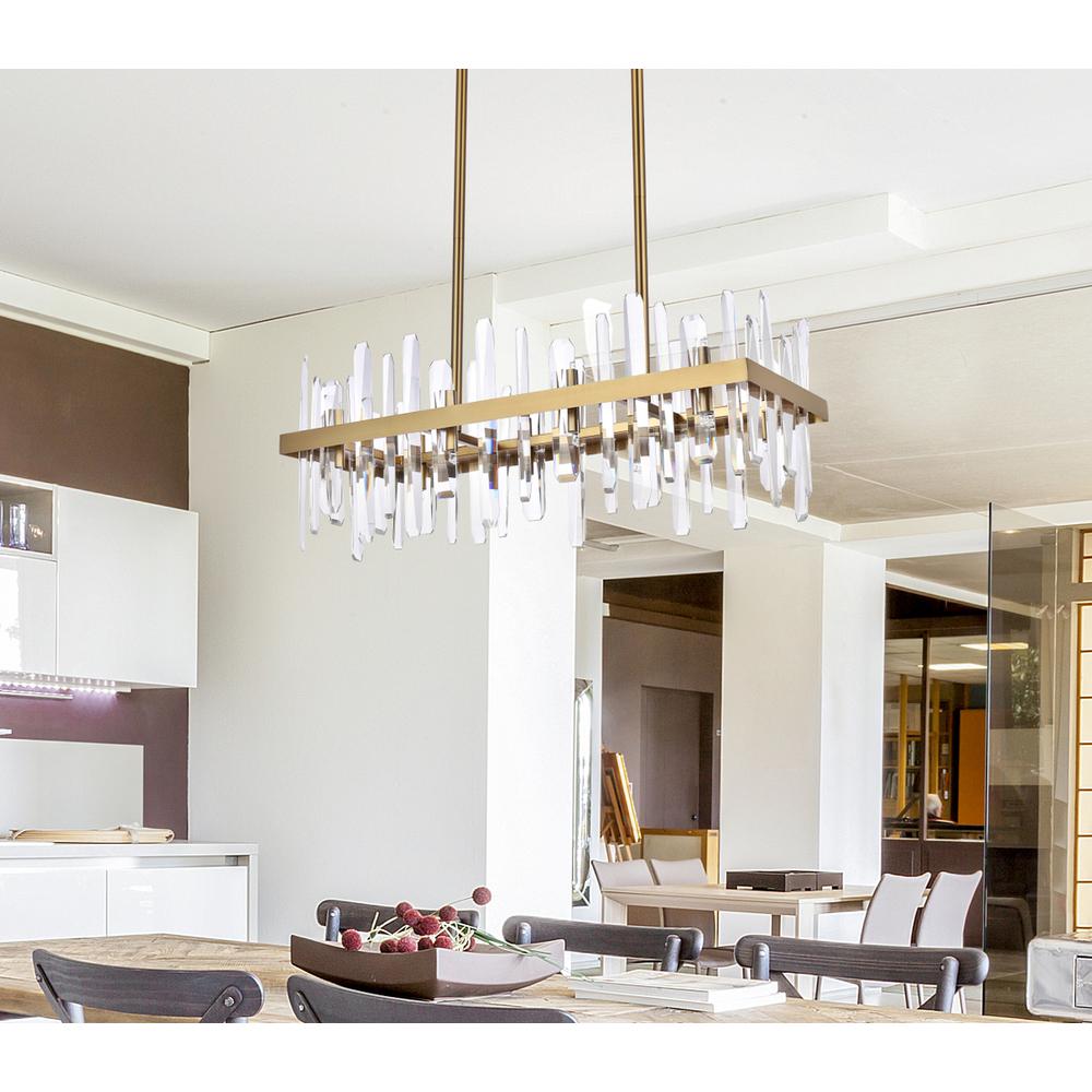 Serena 30 inch crystal rectangle chandelier in satin gold. Picture 8