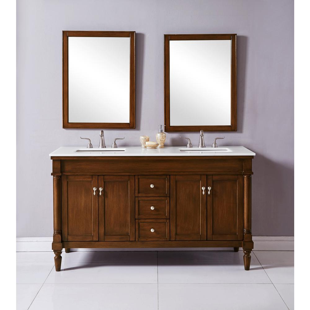 60 inch Single Bathroom vanity in Walnut with ivory white engineered marble. Picture 9