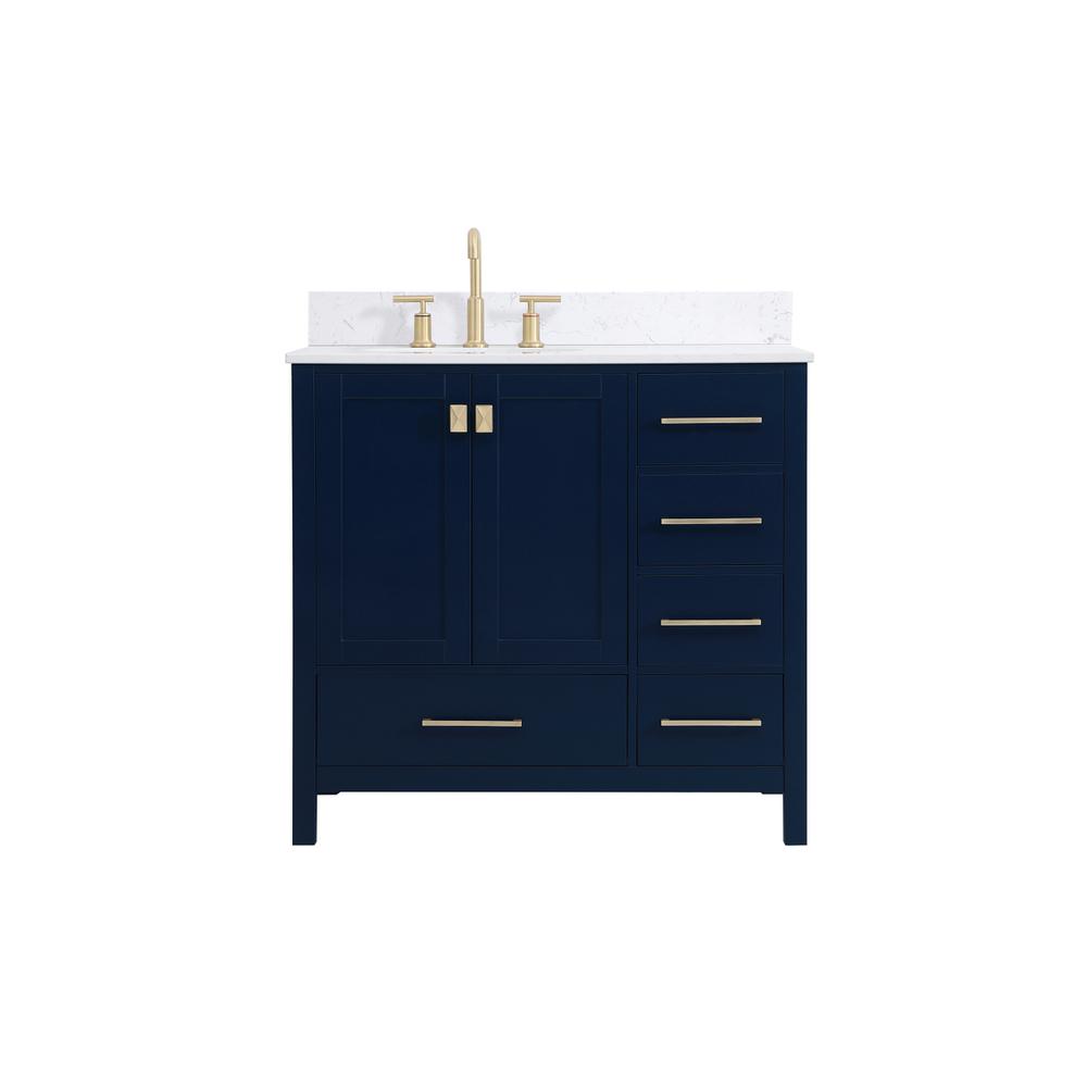 36 inch Single Bathroom Vanity in Blue with Backsplash. Picture 1