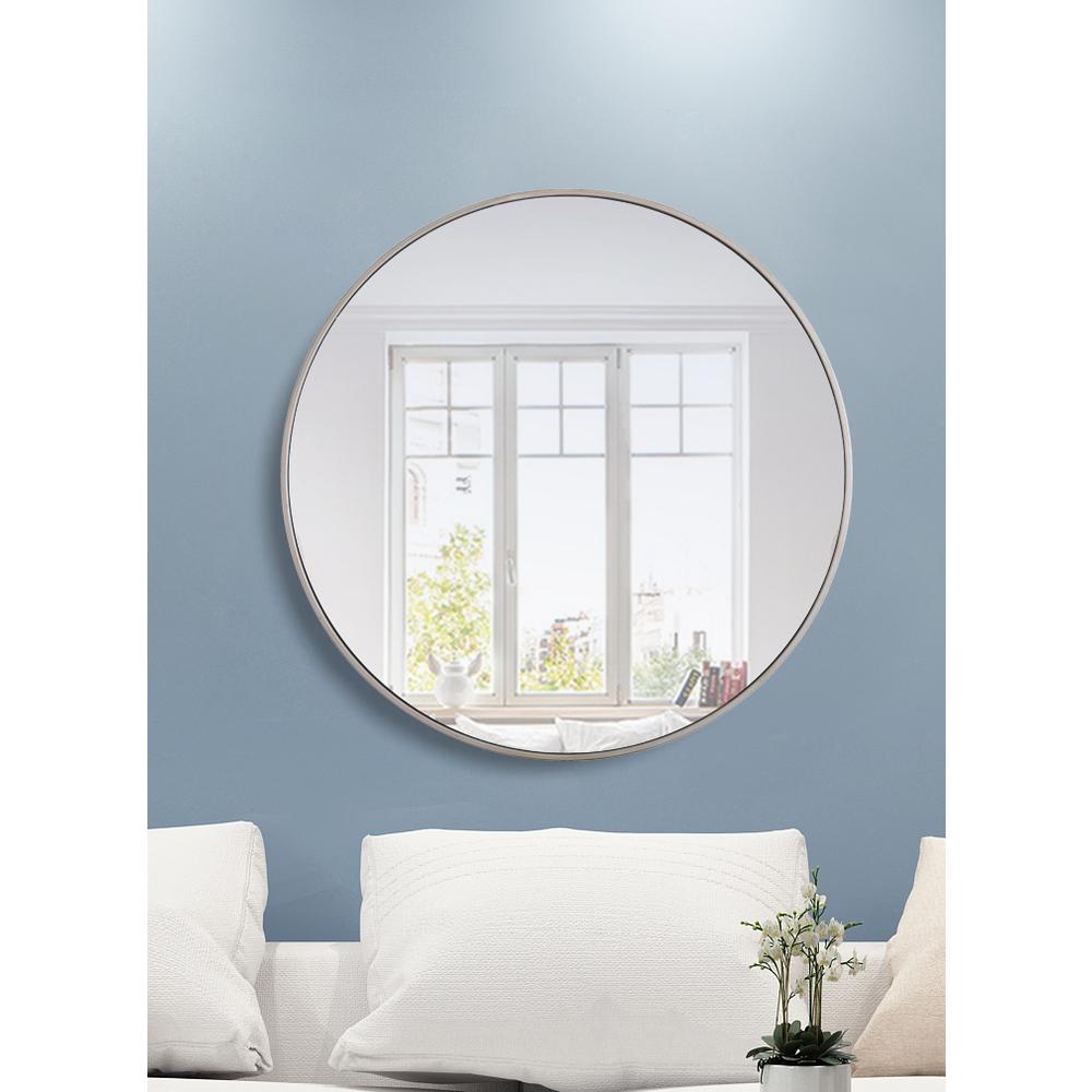Metal frame Round Mirror 36 inch Silver finish. Picture 9