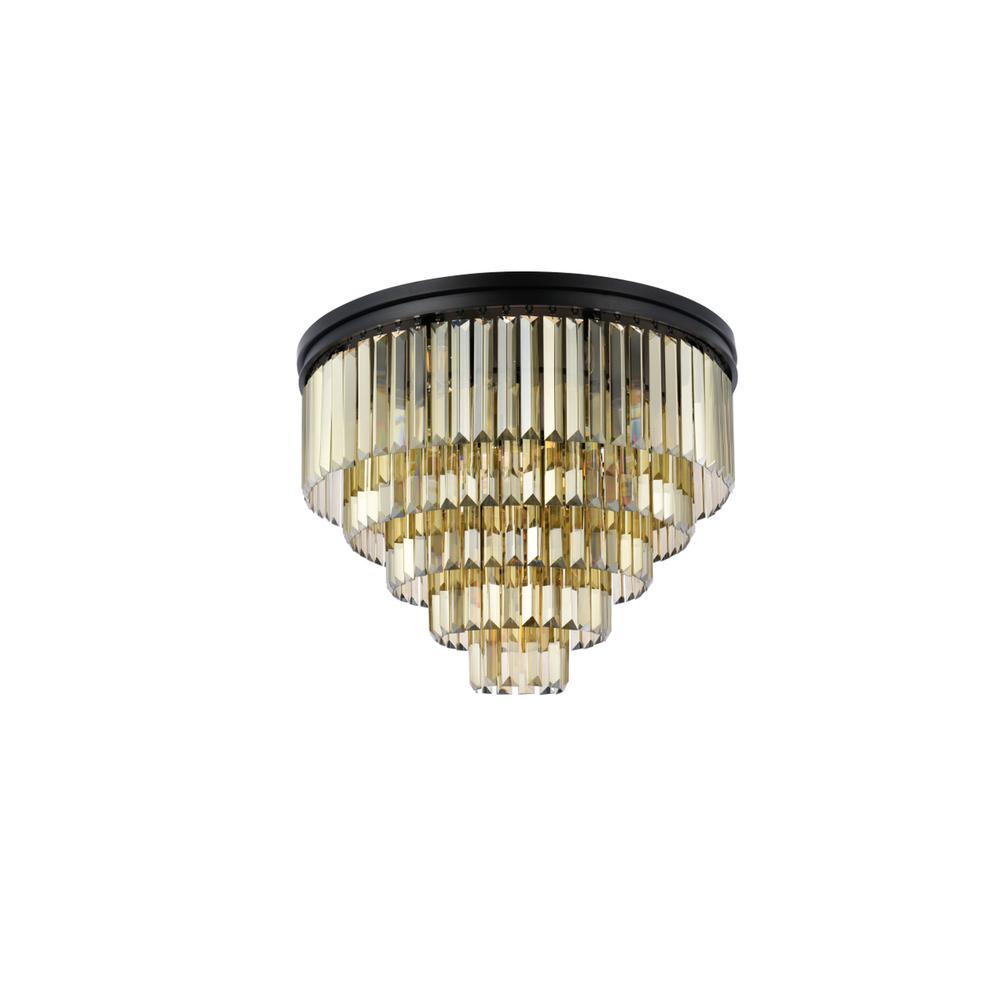 Sydney 17 light Matte Black Flush Mount Golden Teak (Smoky) Royal Cut Crystal. Picture 6
