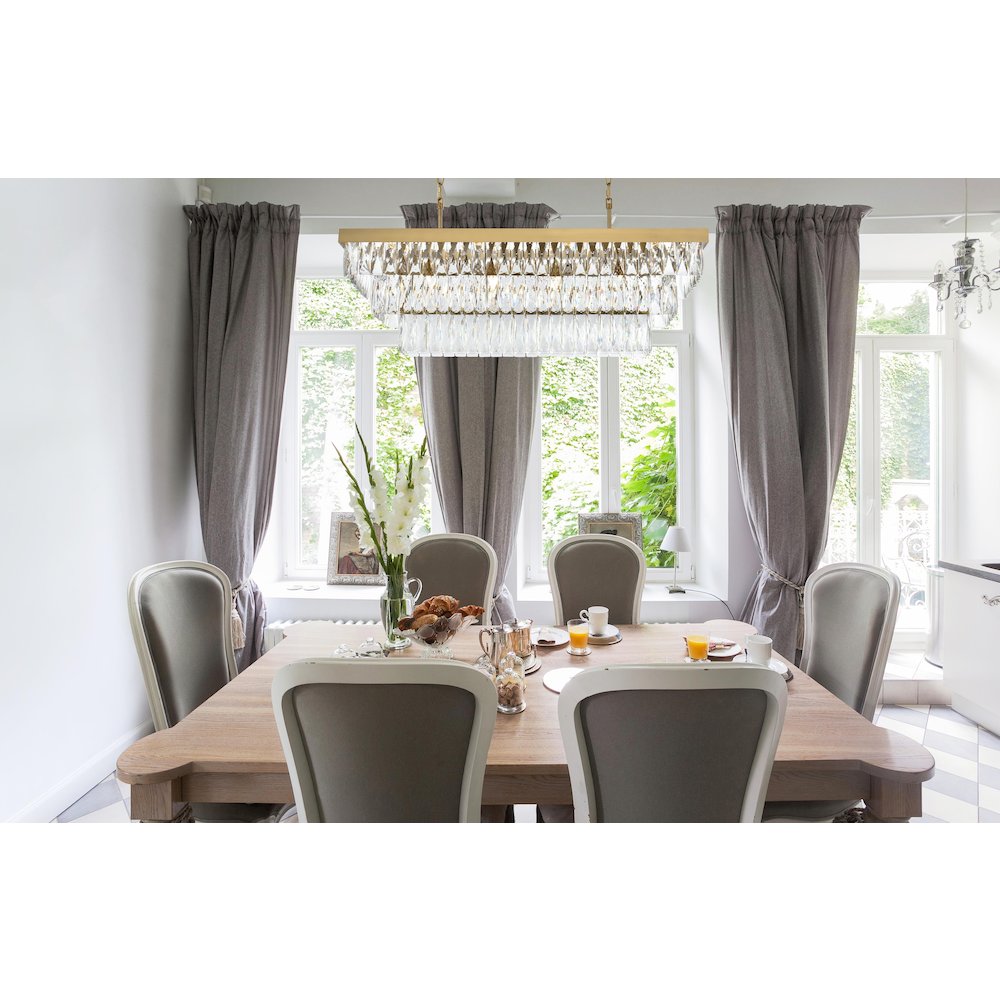 Josephine 36 Inch Rectangular Chandelier In Satin Gold. Picture 2