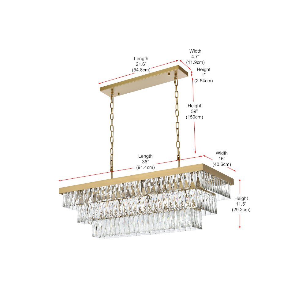 Josephine 36 Inch Rectangular Chandelier In Satin Gold. Picture 8