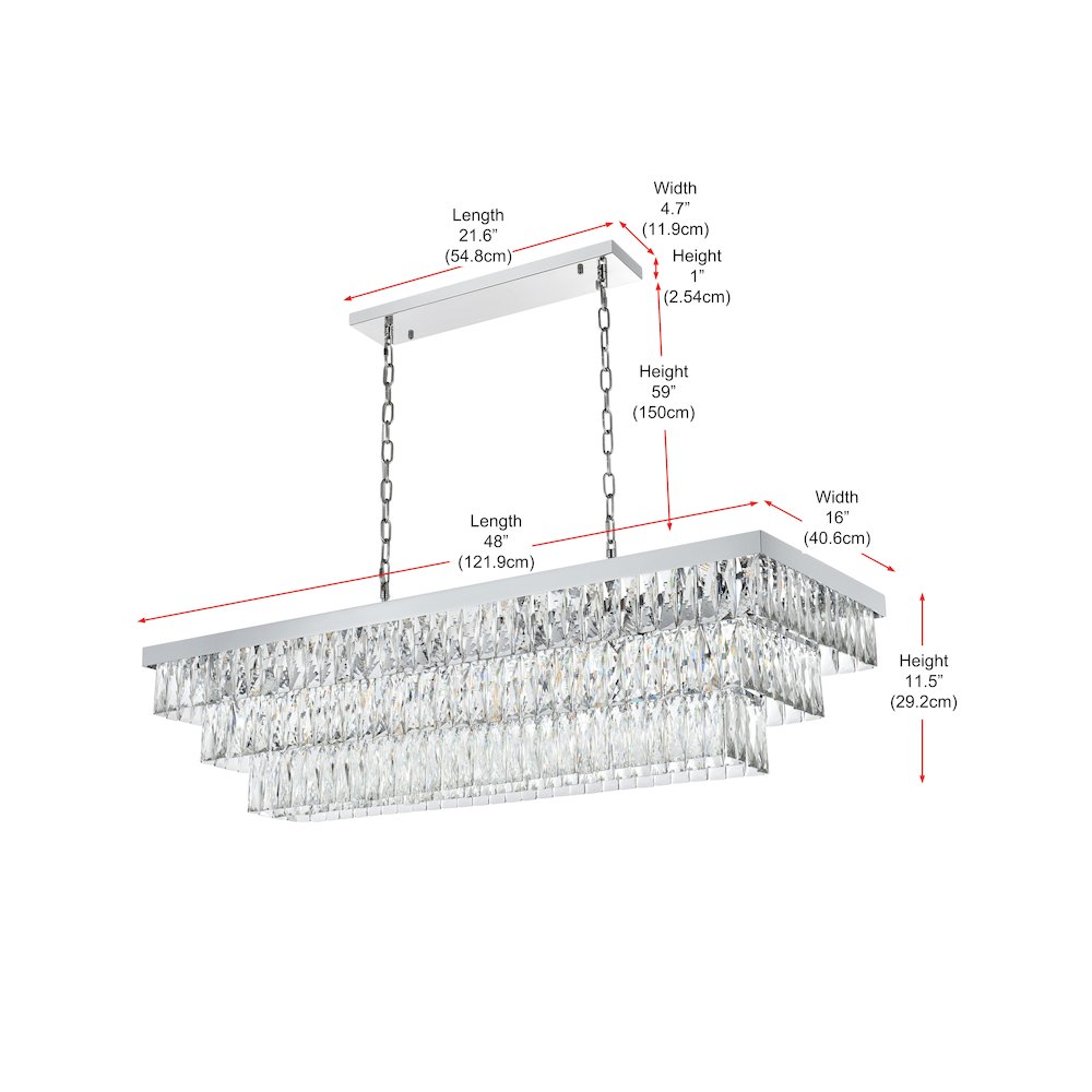 Josephine 48 Inch Rectangular Chandelier In Chrome. Picture 8
