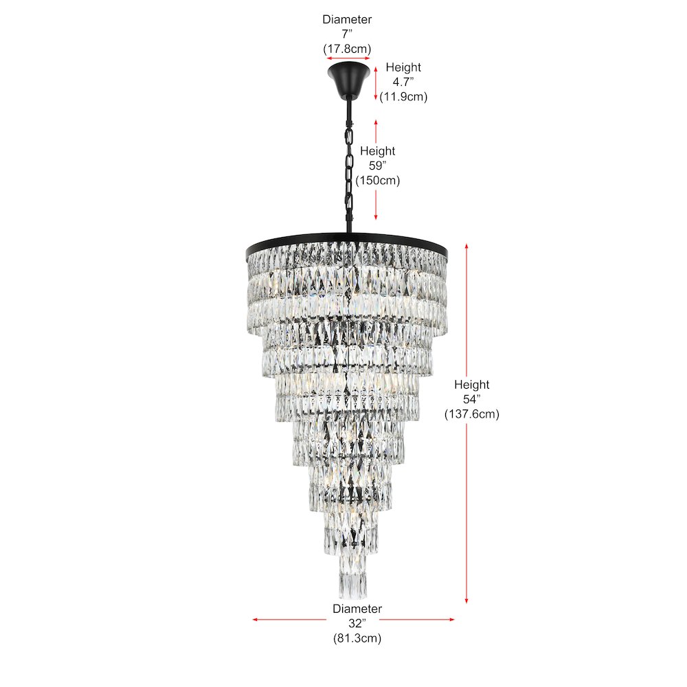 Josephine 32 Inch Rectangular Chandelier In Black. Picture 8