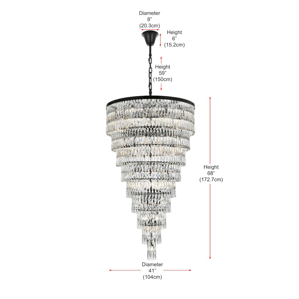Josephine 41 Inch Rectangular Chandelier In Black. Picture 8