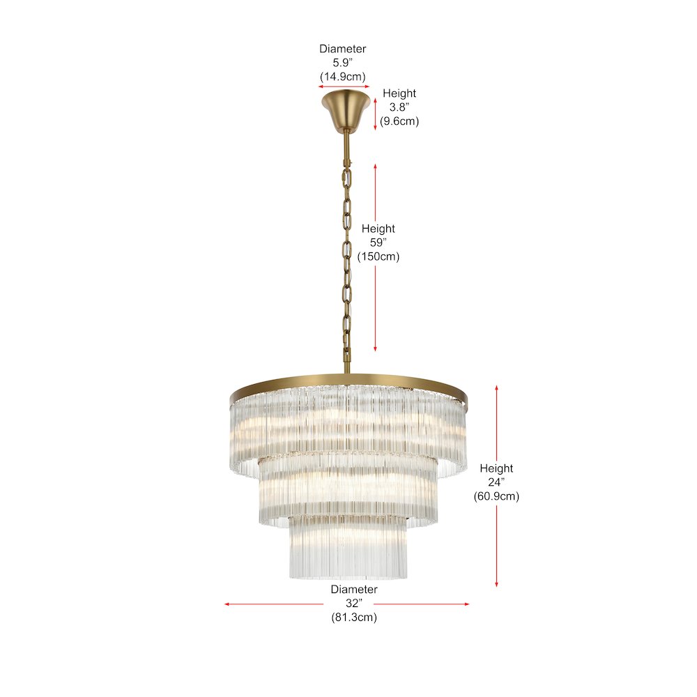 Harlow 32 Inch Chandelier In Satin Gold. Picture 8
