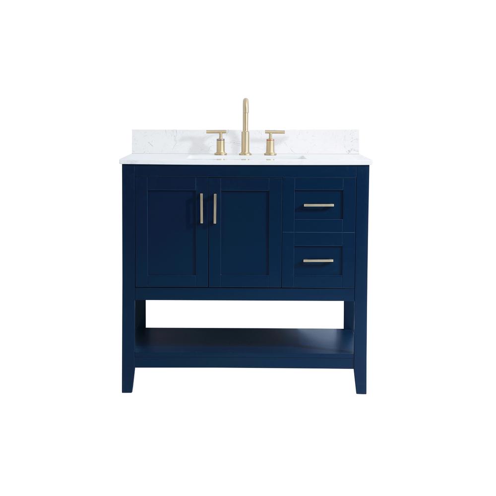 36 inch Single Bathroom Vanity in Blue with Backsplash. Picture 1